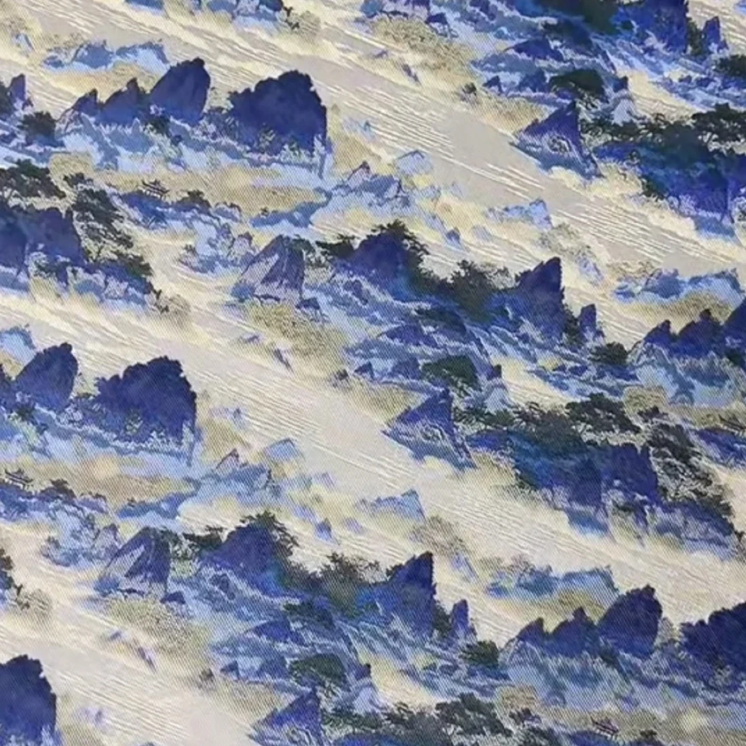 千山叠影提花宋锦混纺布料手作发夹手作发圈葫芦包包diy面料布料