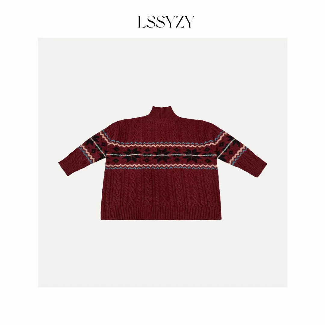 LSSYZY小众设计师款高领麻花辫套头毛衣外套SL25386#