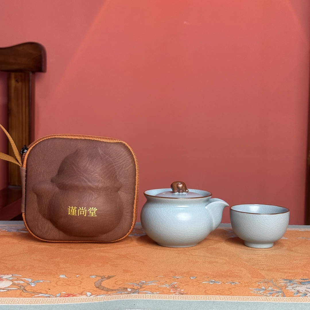 【金闲专属】谨尚堂•粉青汝窑宝瓶一人饮旅行茶杯JX070