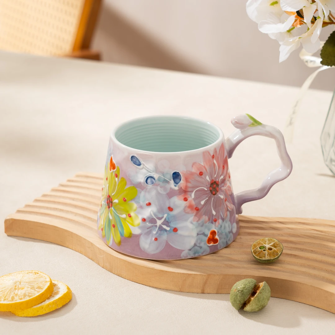 【高吉】月季花开-手绘釉下彩濑户烧紫色竹杯