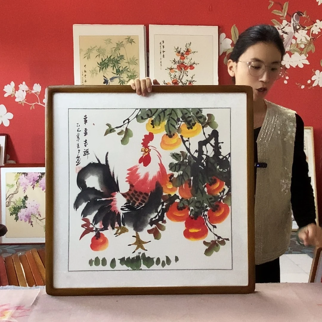 国画手写手绘带框包邮国画作品62✖️62