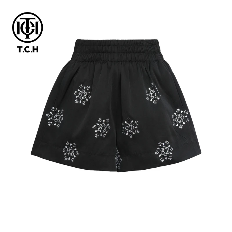 TCH私服烫钻工艺时尚休闲百搭舒适气质短裤女T75B21E5057轻奢tch