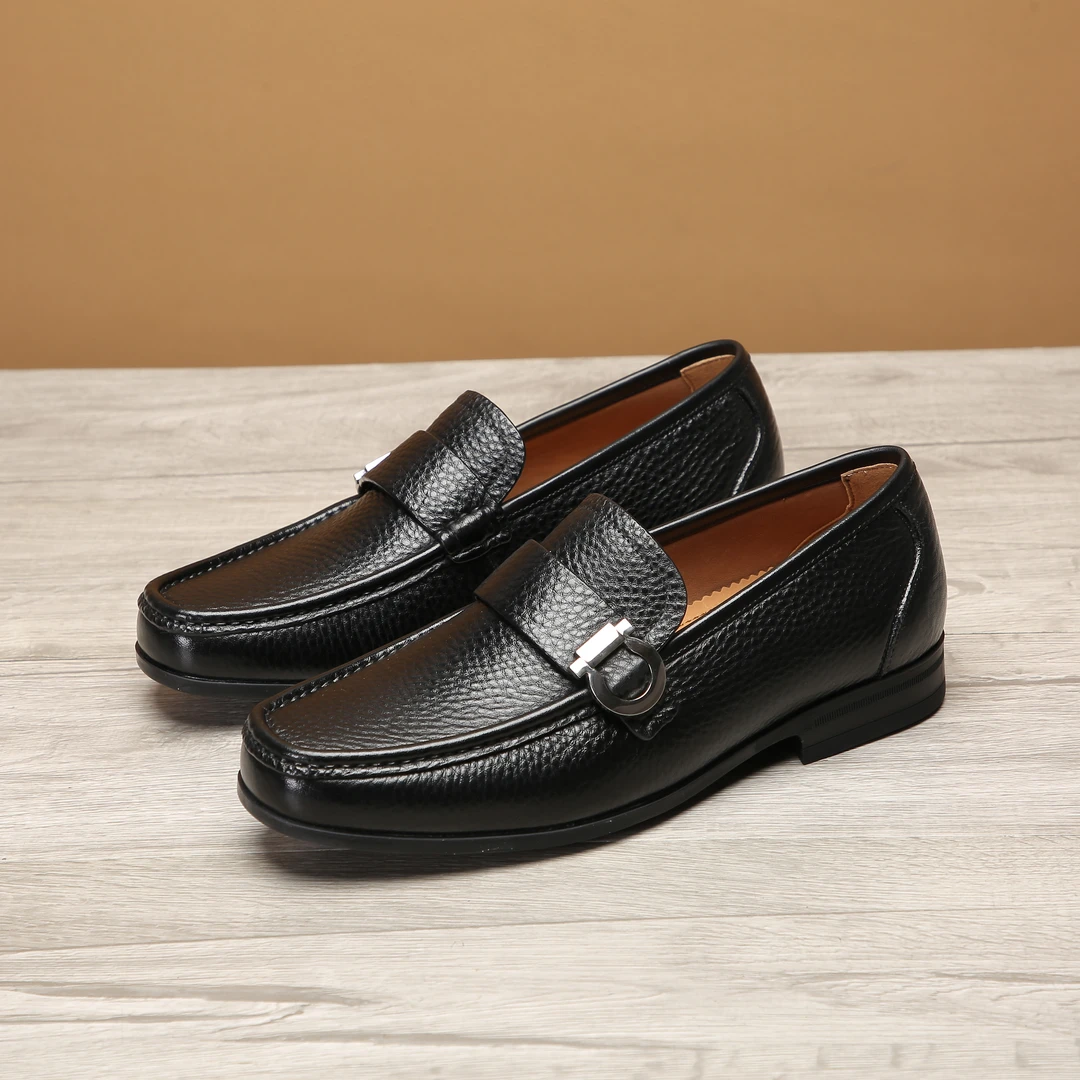 PUSIJIE/普斯杰春季高档鹿纹真皮休闲男皮鞋软底商务时尚乐福鞋男