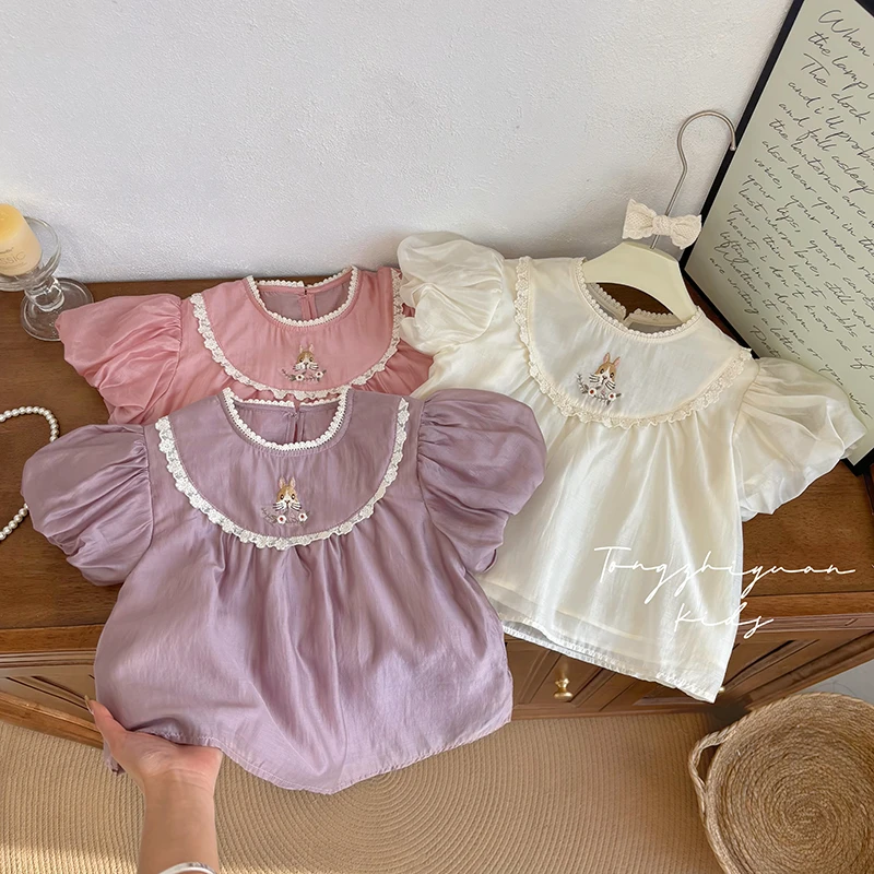 女童新款夏季时尚洋气刺绣小兔子衬衫新款休闲洋气刺绣衬衫欧若风