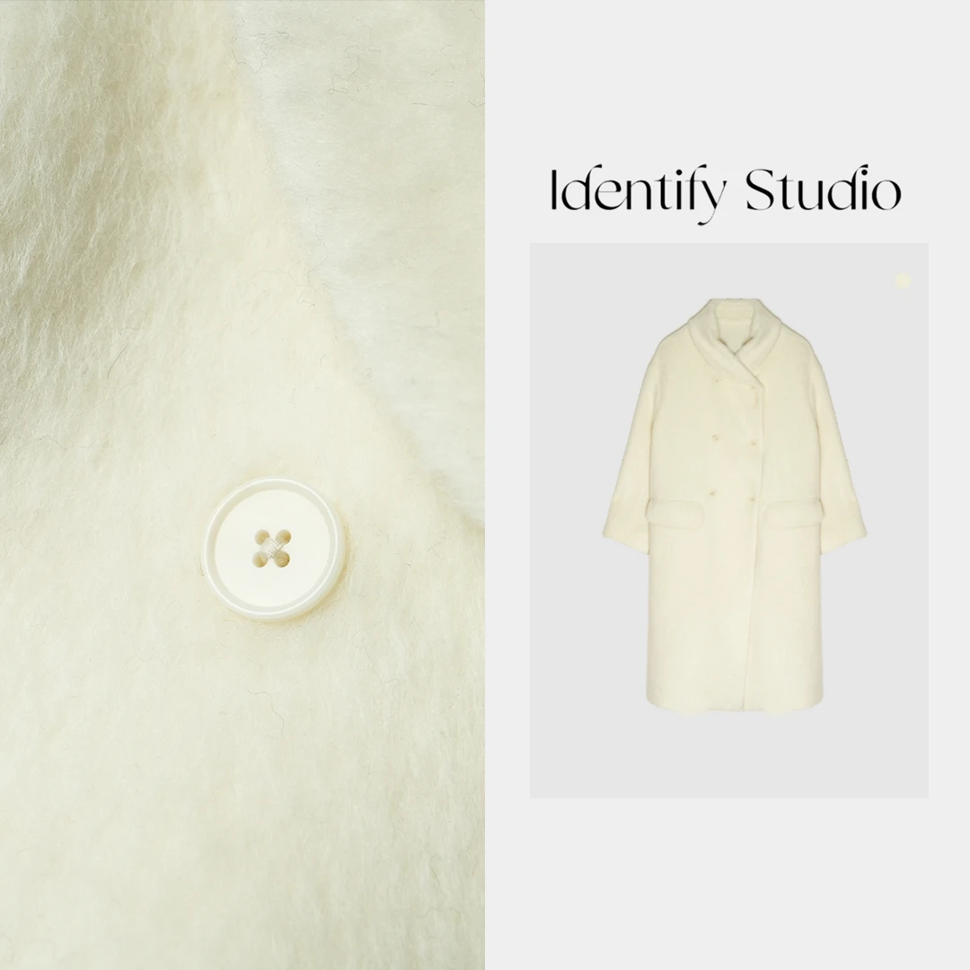 IDENTIFY香香“翻领双排呢大衣”秋冬休闲宽松外套24AW
