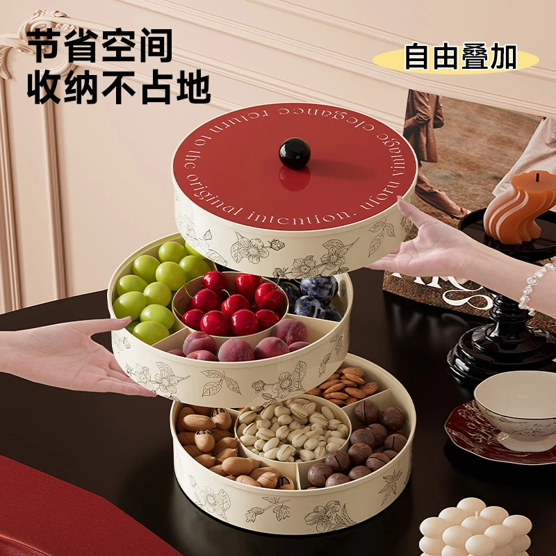 广意果盘水果新年干果盘零食盘客厅收纳糖果坚果点心盘1层GY6235