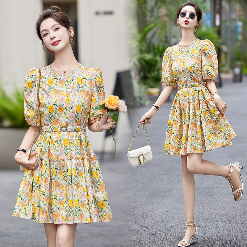 法式碎花连衣裙女2025夏季新款小个子气质洋气减龄收腰显瘦A字裙