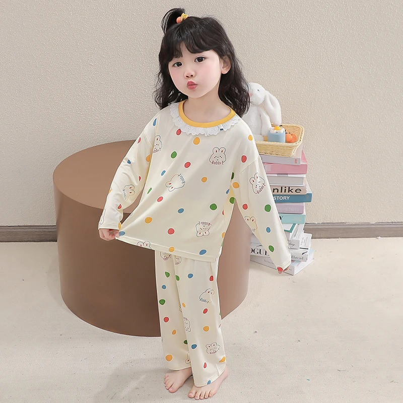 女童莫代尔睡衣春夏款2025新款儿童春装卡通分体套装女宝宝家居服