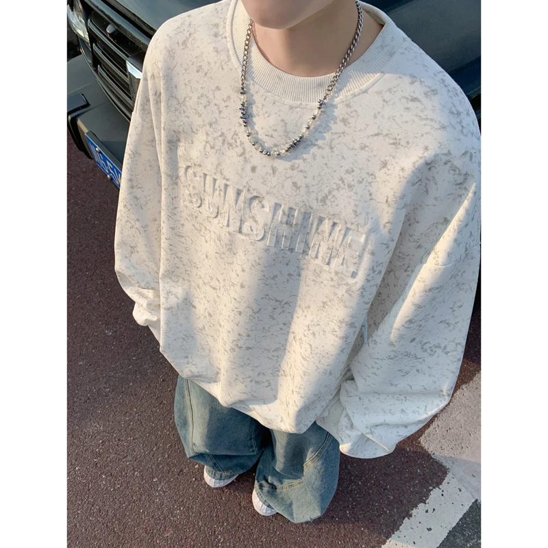 NINEDAO/玖岛秋季美式休闲时尚钢印卫衣男士潮流扎染百搭上衣外套