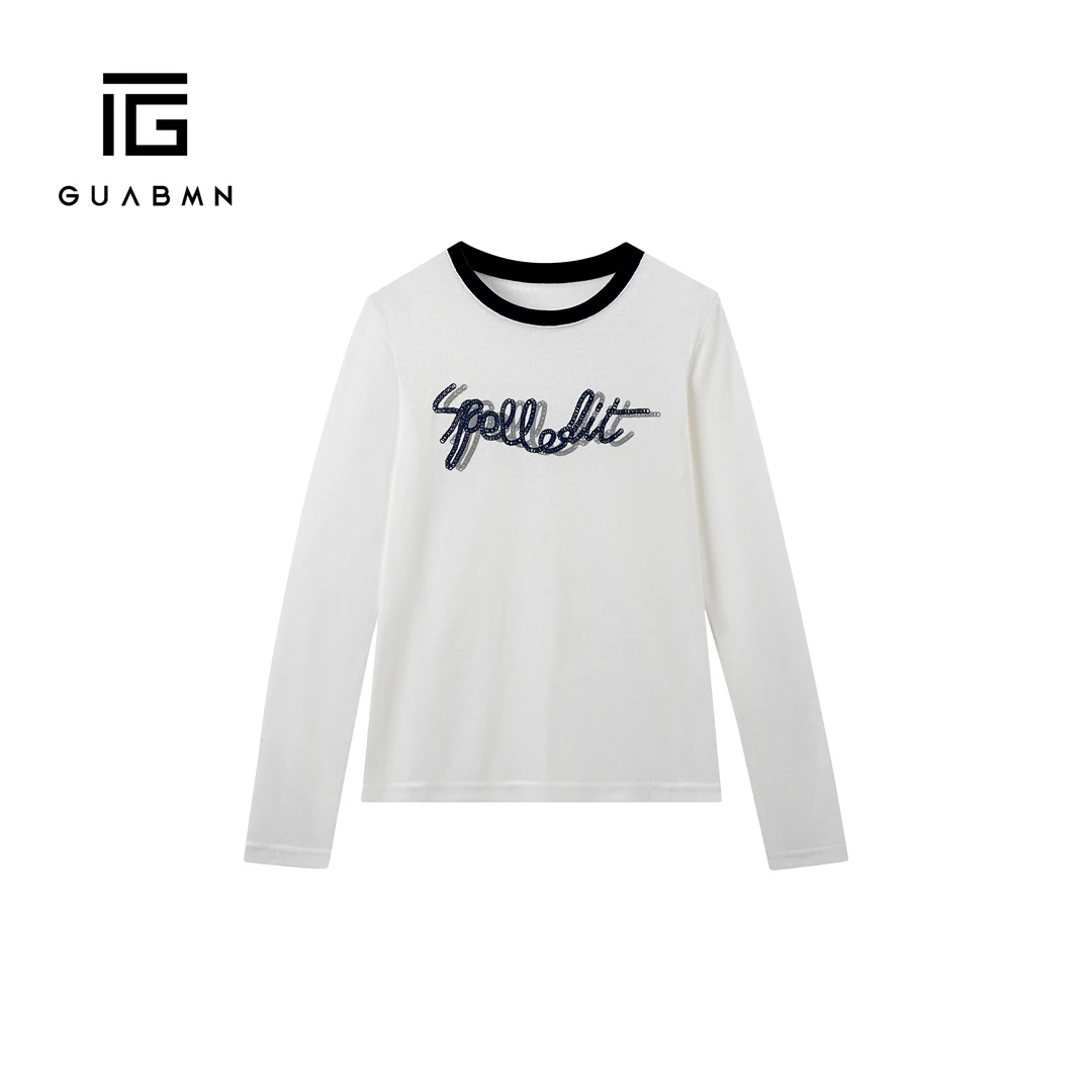 GUABMN2025秋季新款时尚百搭圆领长袖T恤修身显瘦打底衫上衣5669
