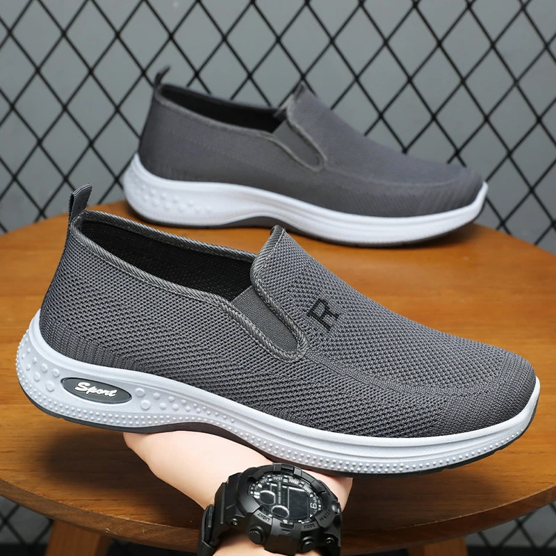 鞋子男夏季一脚蹬懒人鞋爸爸鞋软底舒适单鞋休闲鞋飞织透气网面鞋
