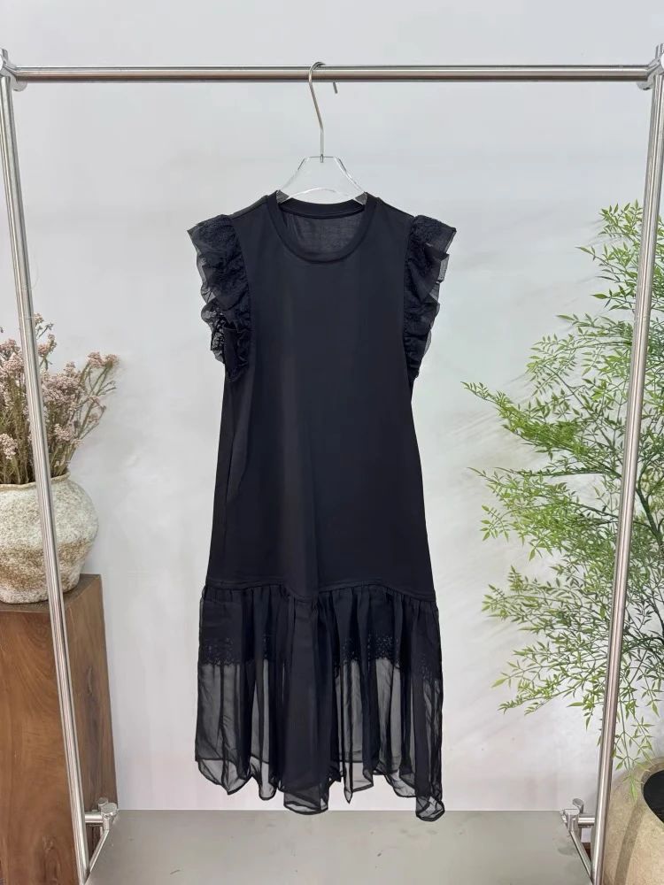 QL—33809夏季时尚显瘦拼接黑色气质连衣裙