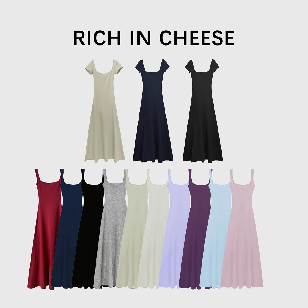 RICHINCHEESE 高定及地裙 高定连衣裙女弹力针织百搭显瘦纯色