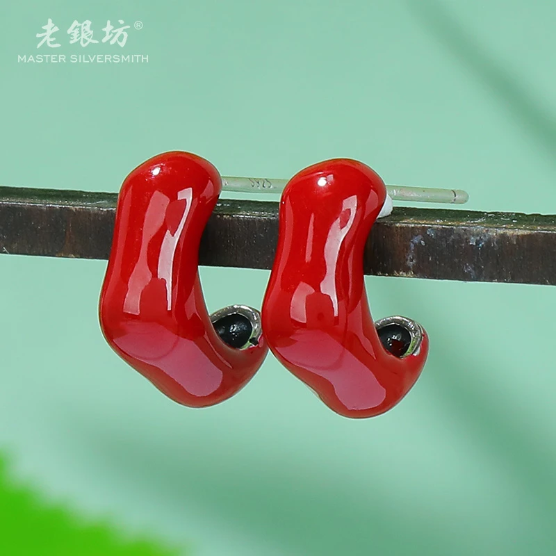 925银耳饰 红色方框C型耳钉 0011947