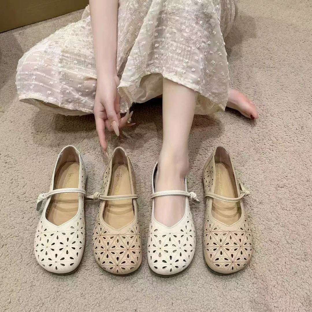 C2812新款镂空圆头透气舒适百搭软底小单鞋仓