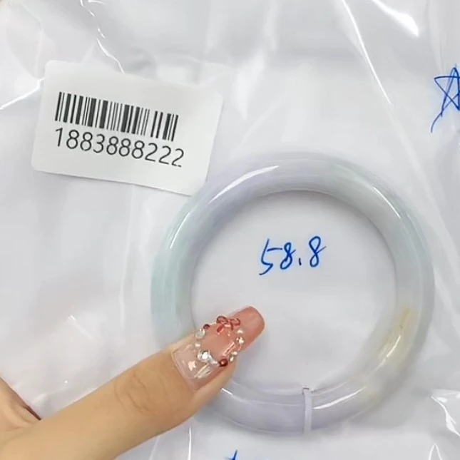 天然缅甸翡翠手镯58.8圆条春彩