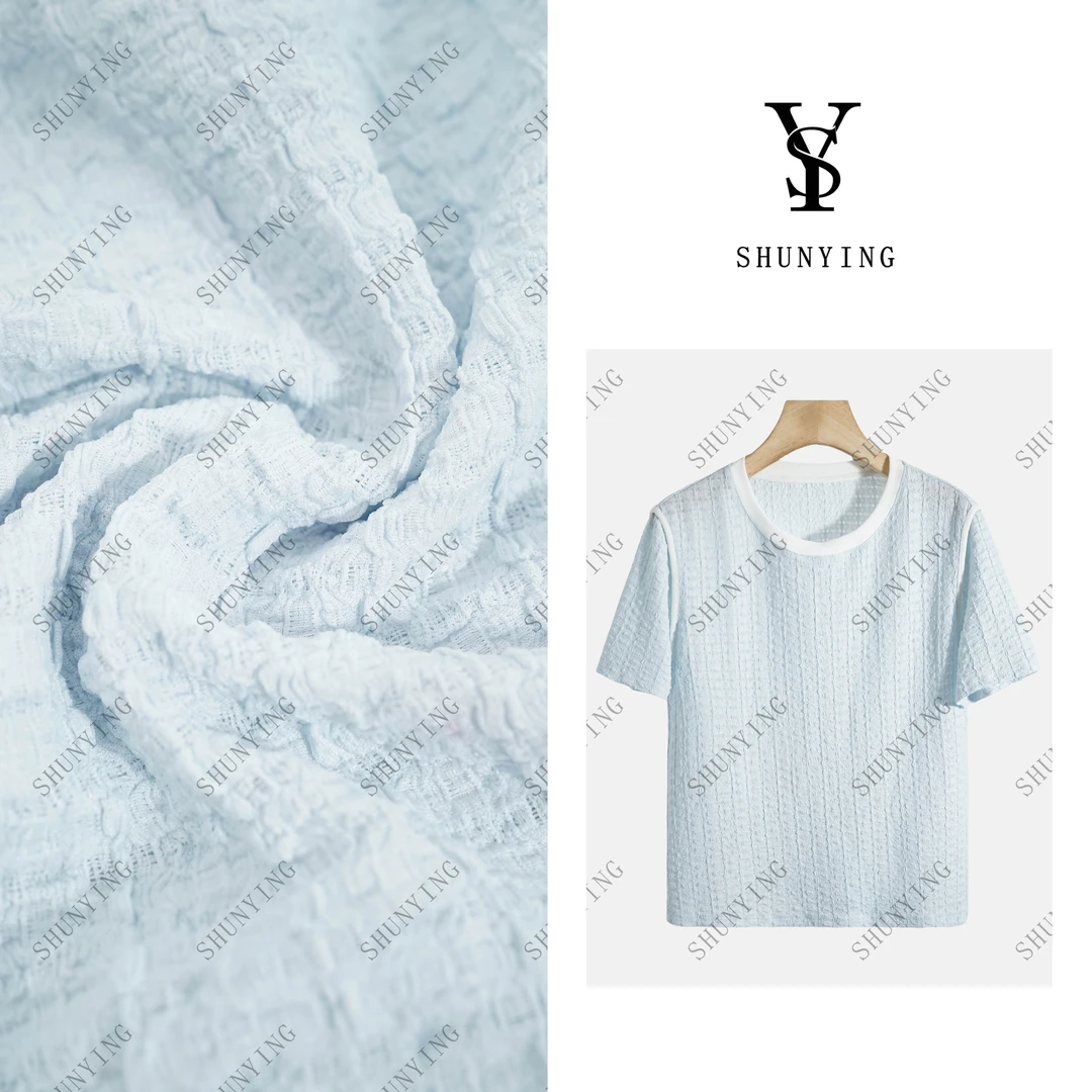 【仟娜】柔软细腻~时尚微皱肌理感撞色正肩短袖T恤SY72T010