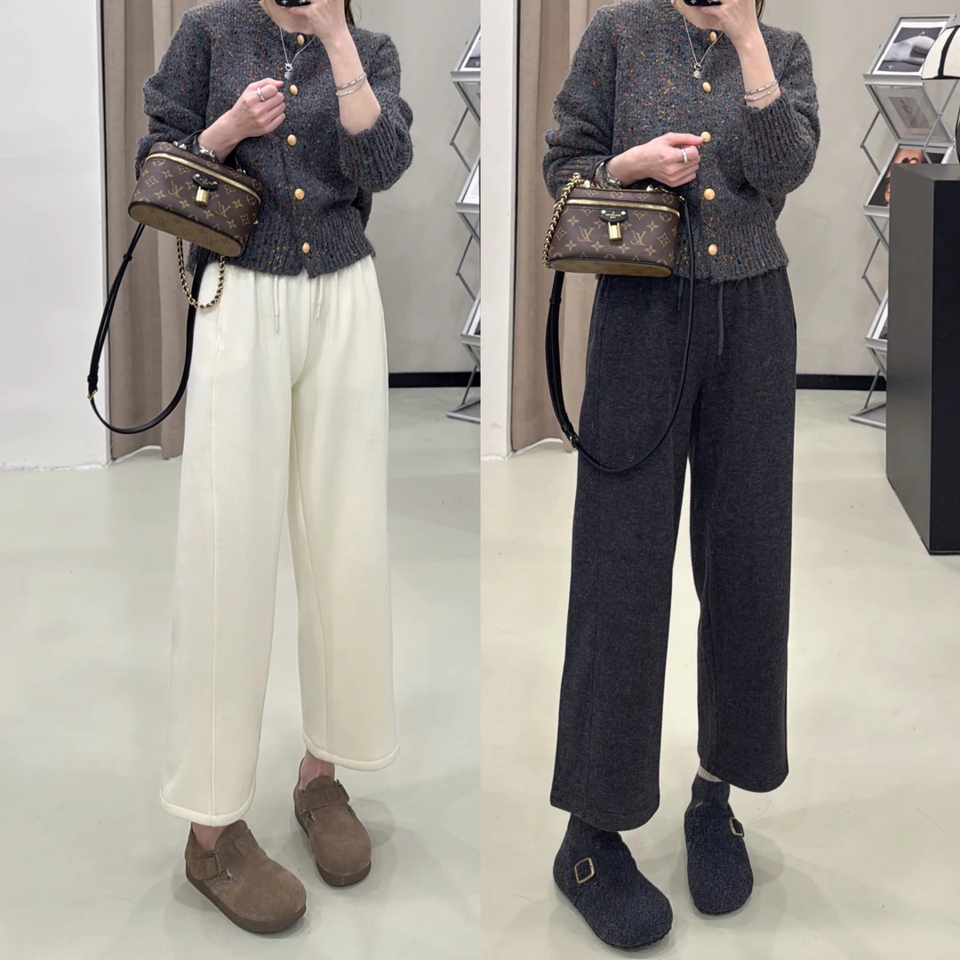 【ZMMY严选私服】冬季新款高腰显瘦松紧腰加绒毛呢靴裤4122204