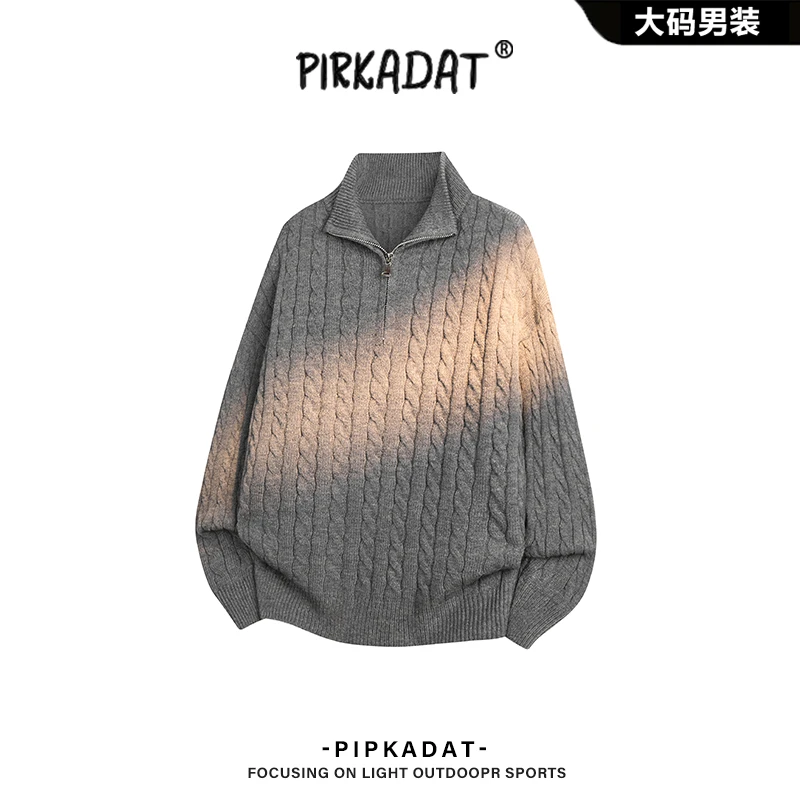 Pirkadat秋季新款半拉链针织毛衣男美式老钱风复古潮流宽松上衣男