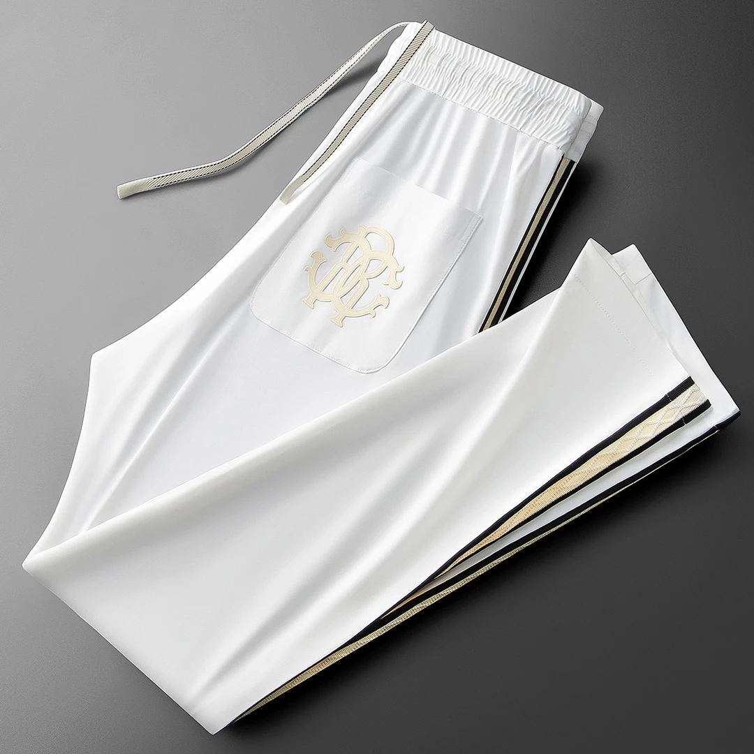 夏季时尚潮流抗皱牛奶冰丝速干运动裤撞色男士百搭直筒卫裤休闲裤