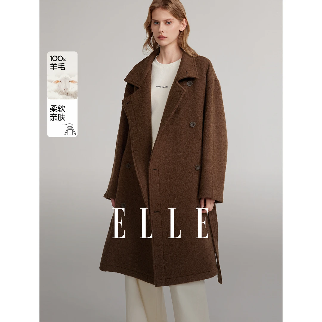 绵羊毛美拉德呢大衣女2024冬季新款翻领外套L7WFL126
