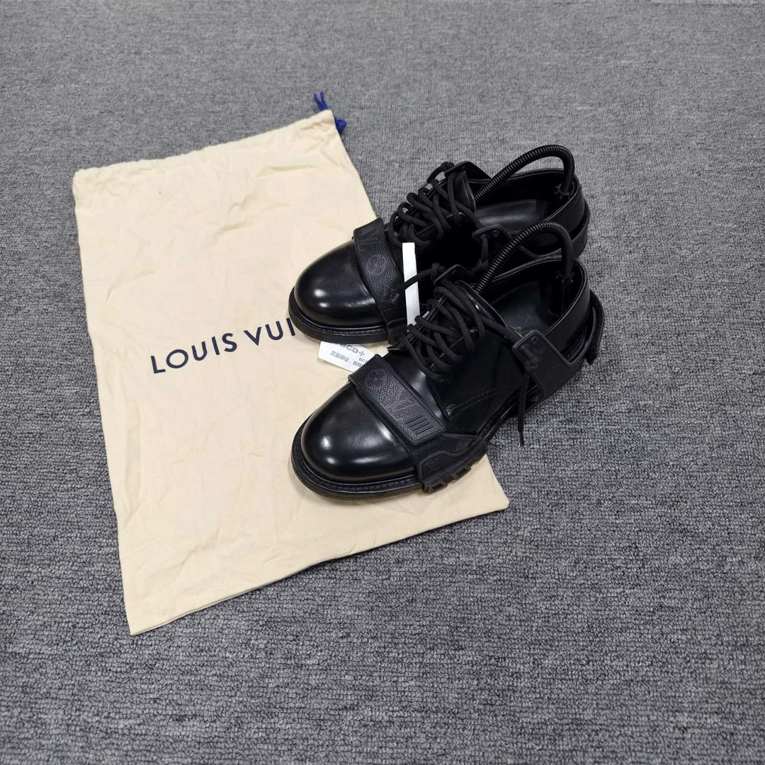 95新 LouisVuitton/路易威登 黑色老花德比皮鞋 39.5码/95新/防尘