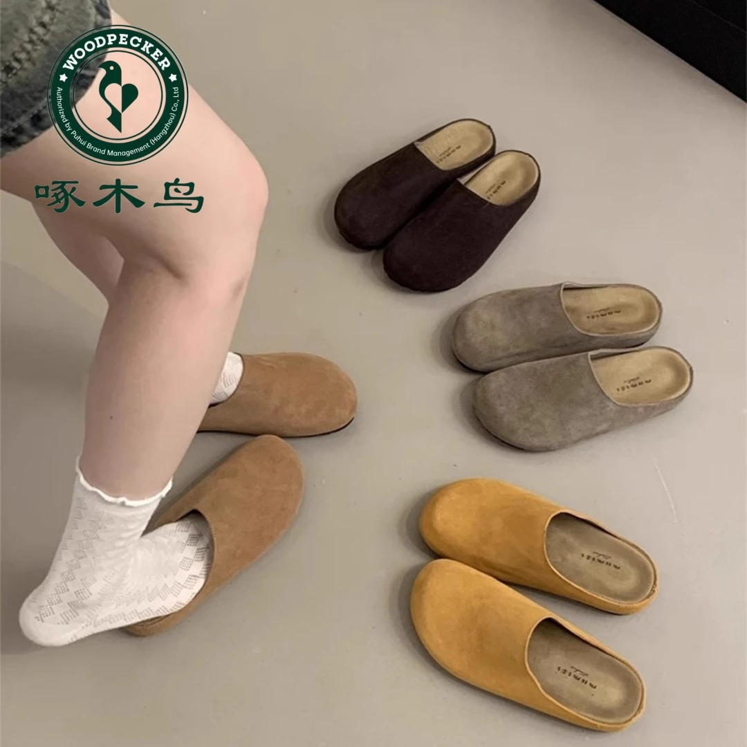 啄木鸟厚底勃肯鞋包头半拖鞋女外穿2025春新款复古软底博肯穆勒鞋