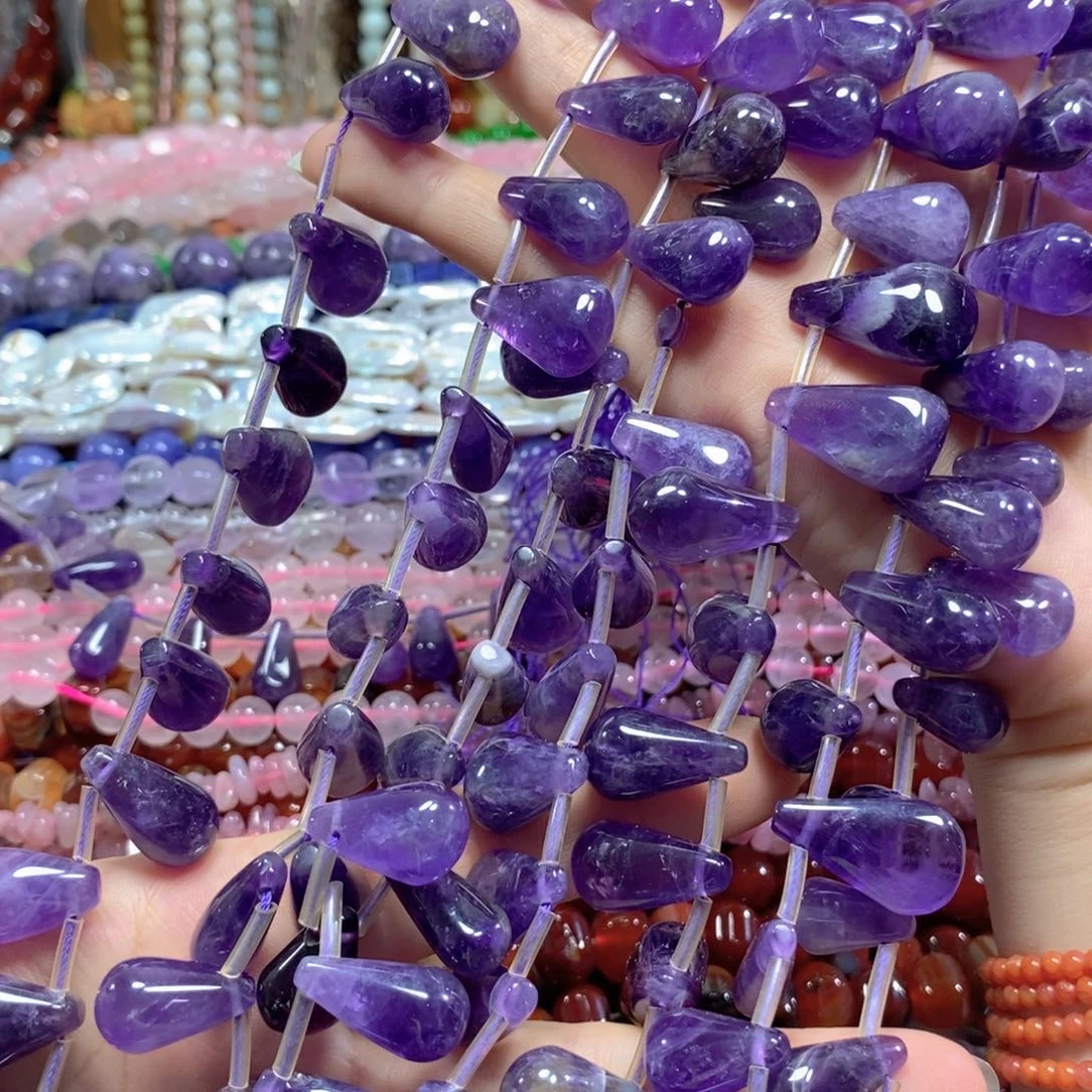 玛瑙/玉髓未镶嵌珠宝半成品天然紫水晶水滴一条