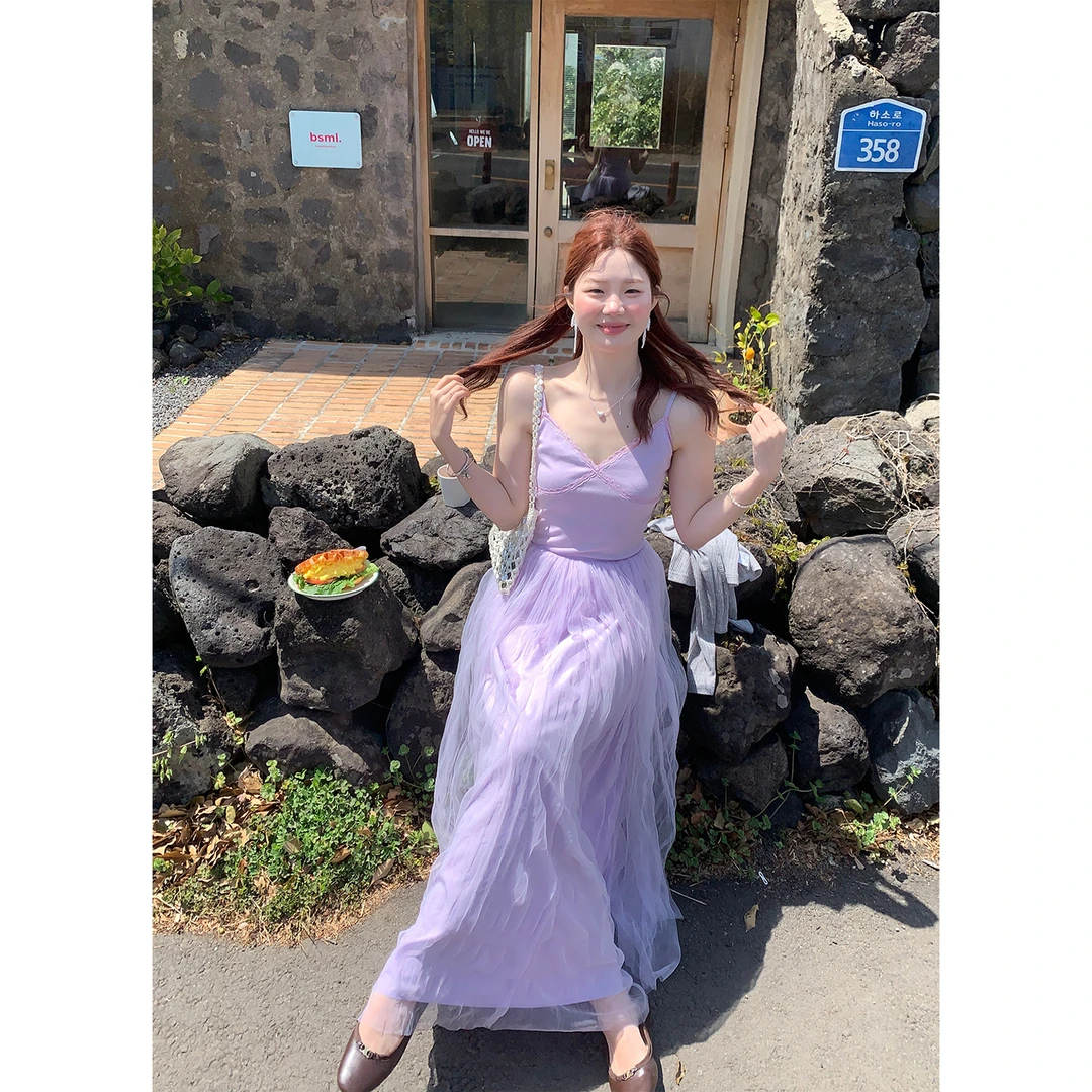 火火火【温柔邂逅】春夏韩系温柔吊带小众拼接甜美连衣裙L33374HH52