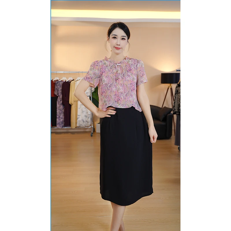 D48假两件国风中长裙夏季拼接气质修身极简风印花连衣裙长裙