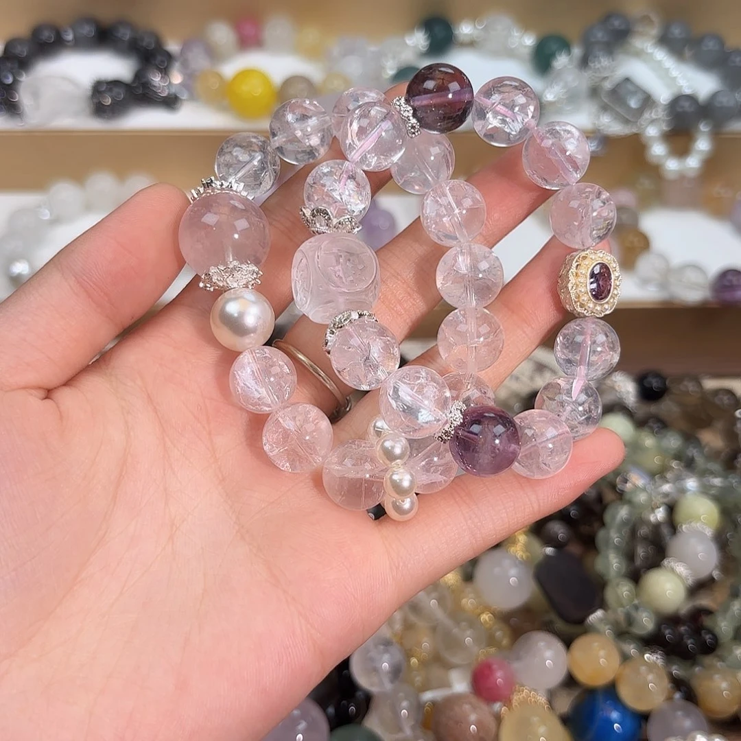 水晶手链合金玉***女两条粉阿赛