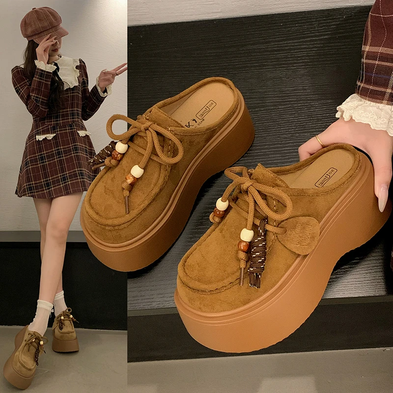 小个子勃肯鞋包头半拖鞋女外穿2025秋季新款厚底增高懒人博肯半托