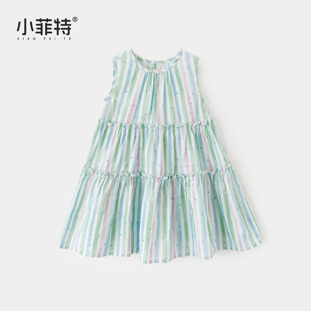 小菲特夏季新款女童纯棉连衣裙无袖条纹裙子女宝公主裙BGQX51846