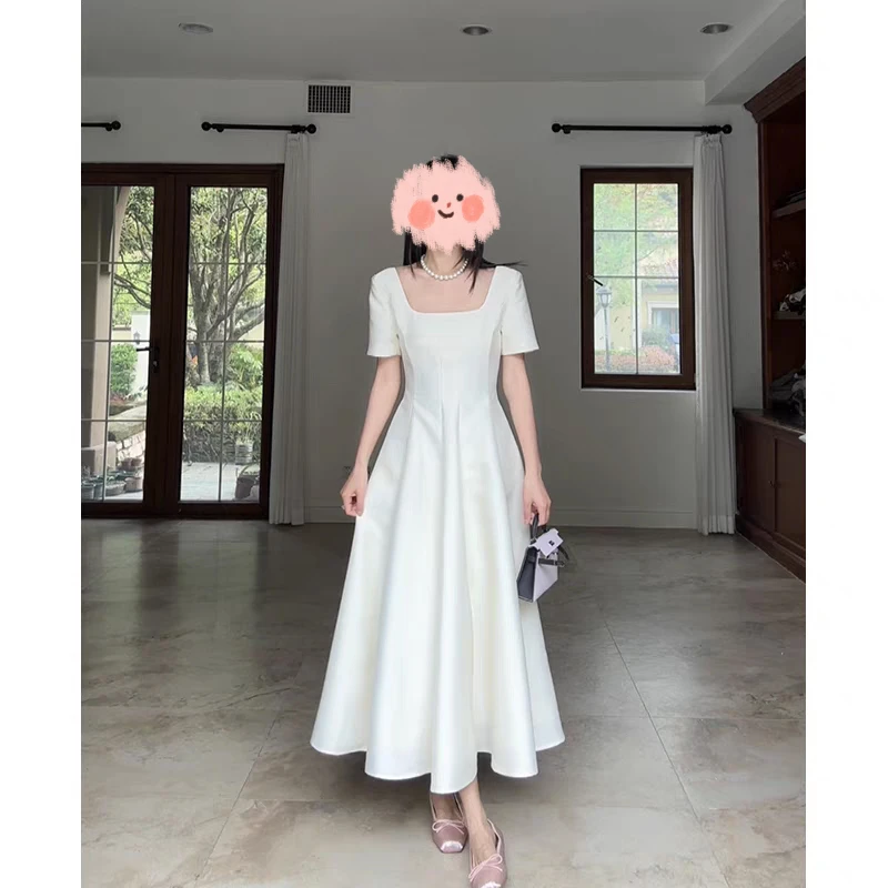 新款大码赫本风简约收腰显瘦长裙夏家短袖气质连衣裙2510#