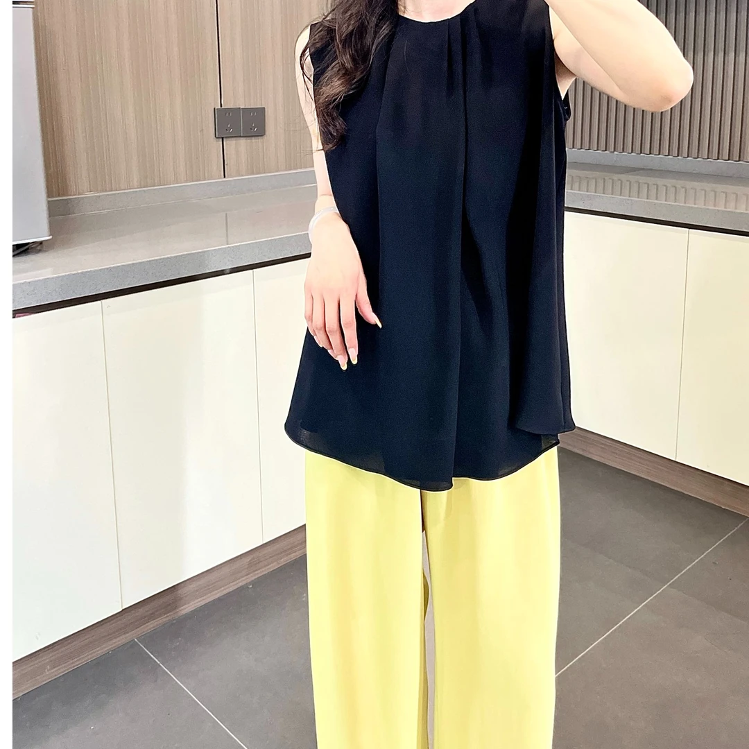 进口高品质三醋酸日常通勤无袖圆领背心夏季