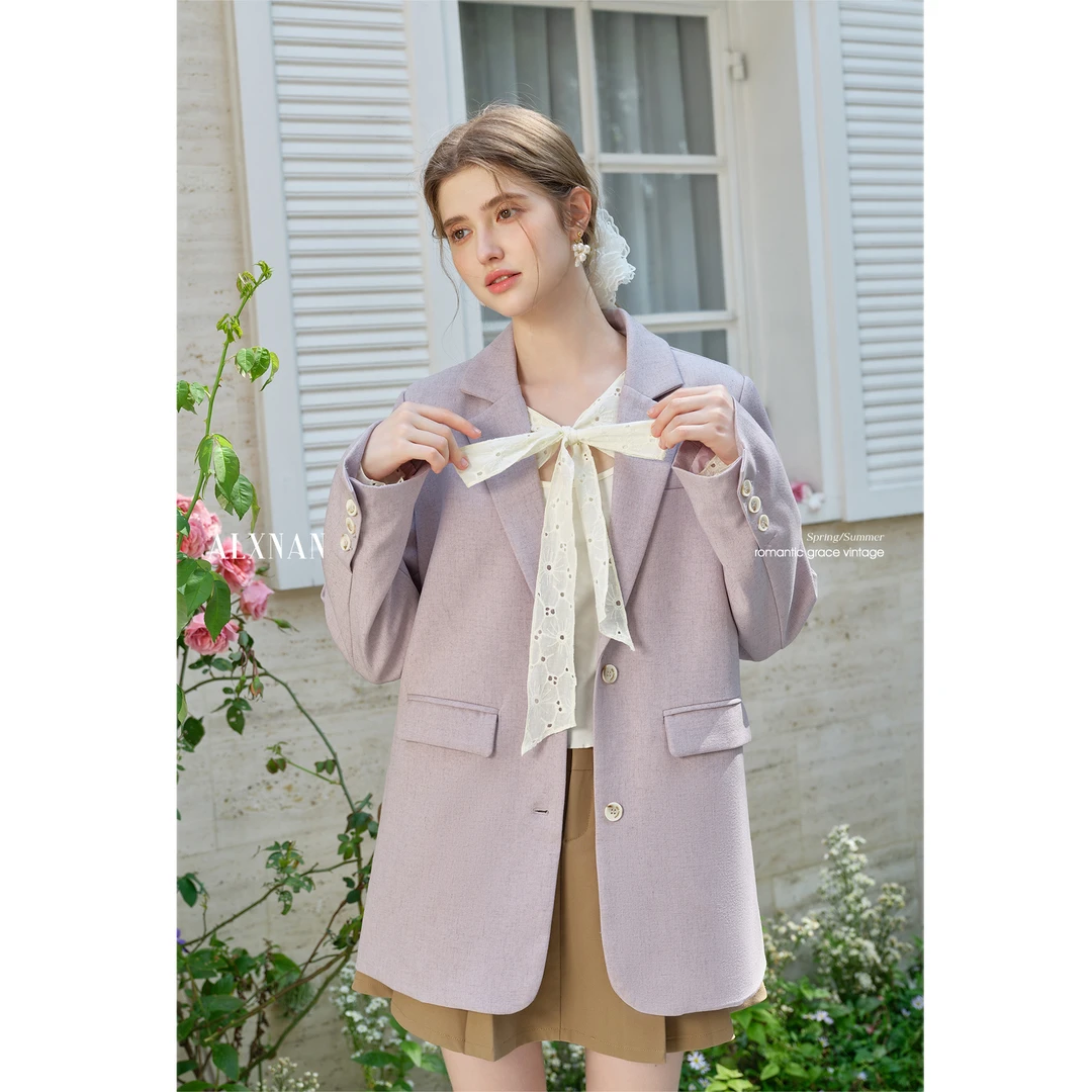 鹿向南【希腊无花果】25年春季新款气质显白西装外套紫色百搭L53213