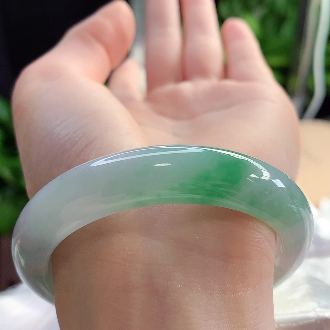 未镶嵌手镯翡翠天然A货翡翠54-55一抹阳绿 捡漏款4号