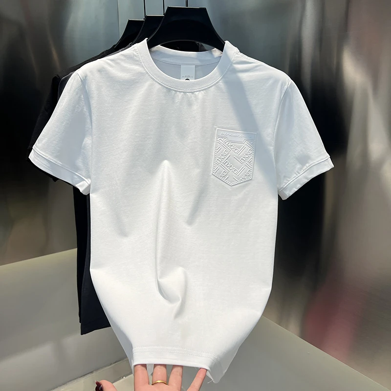 2025春夏新款时尚男士短袖百搭经典潮流圆领T恤简约纯色男装短袖