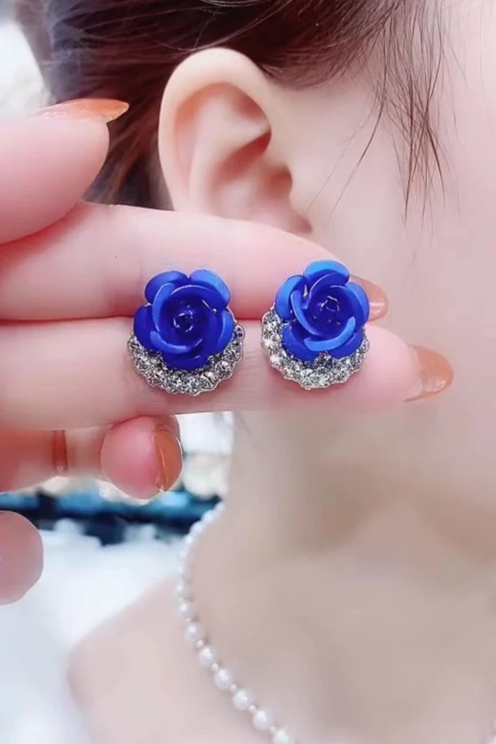 铜合金耳饰 1356 「紫玫瑰」复古紫色玫瑰花耳钉时尚简约轻奢耳钉