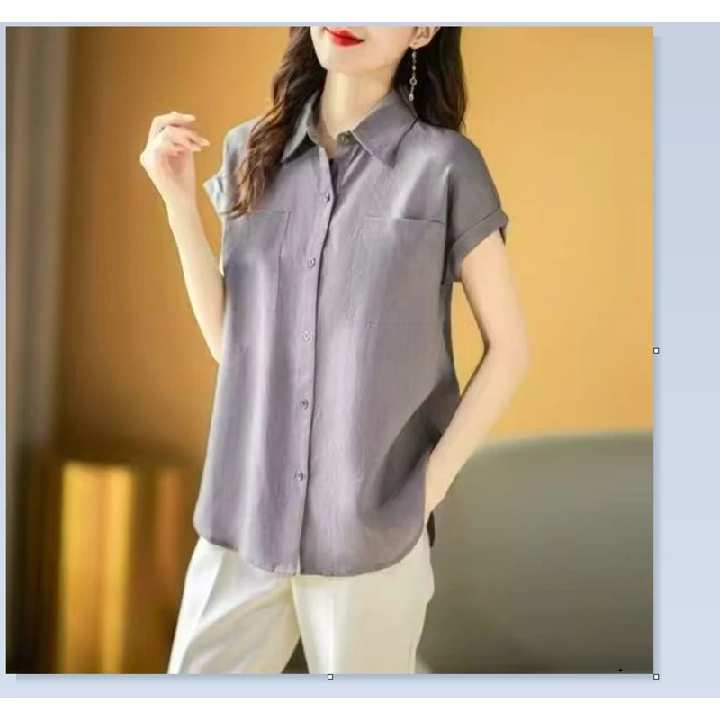 短袖麻翻领双兜801