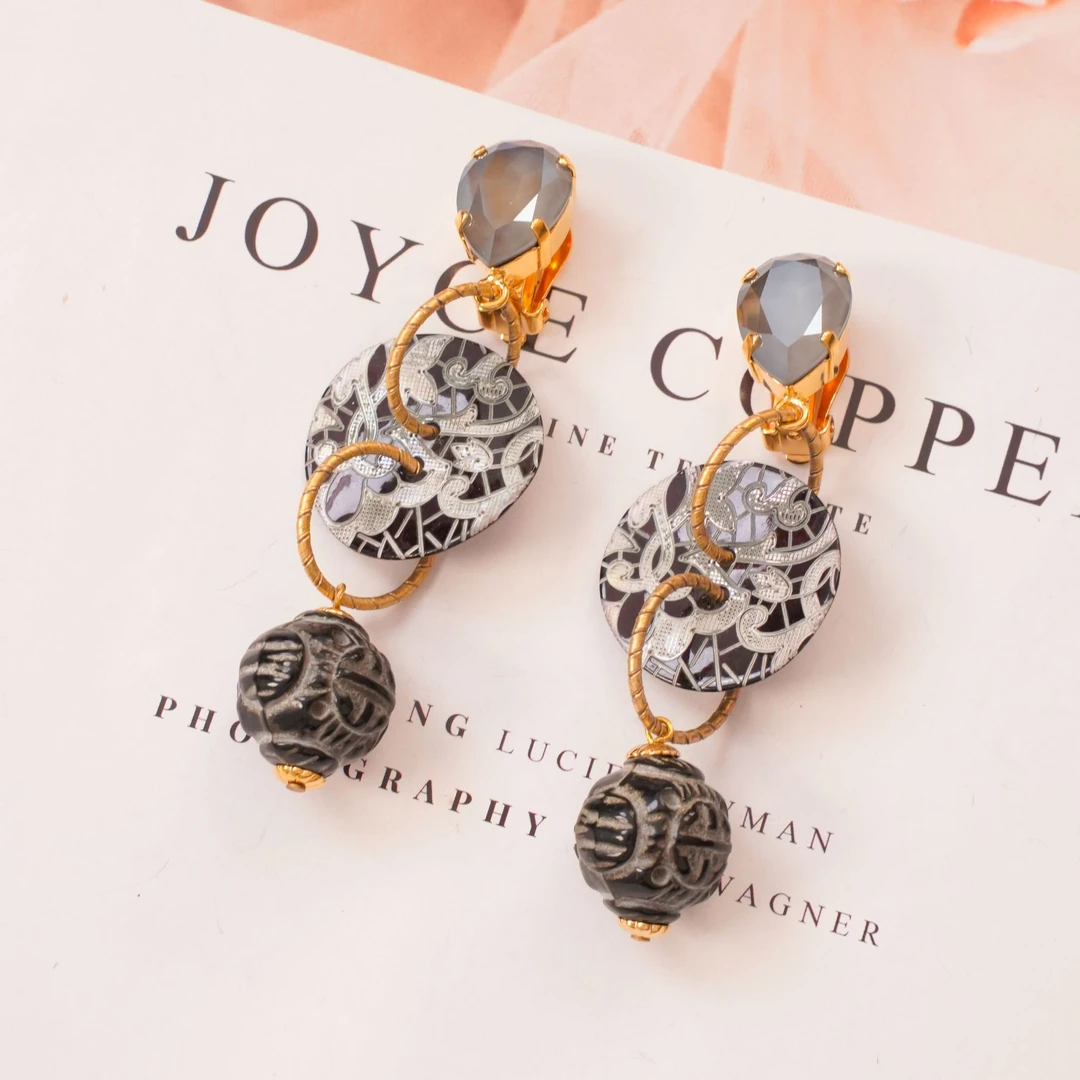 铜合金琉璃耳饰 铜合金 重工复古耳饰72115手工气质