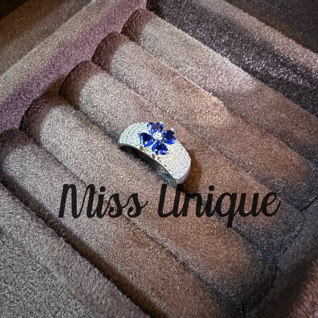 T8775 蓝色小花开口戒指