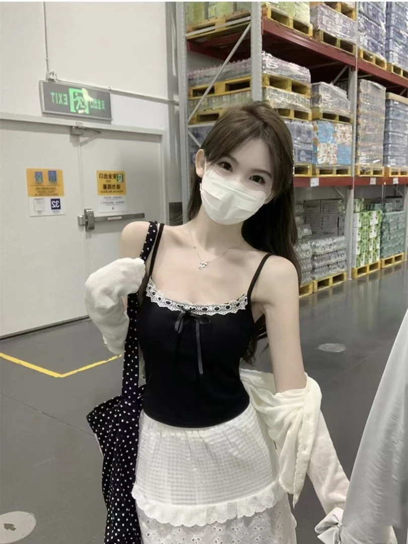 纯欲风蕾丝花边吊带小背心女装夏季甜辣妹带胸垫内搭外穿