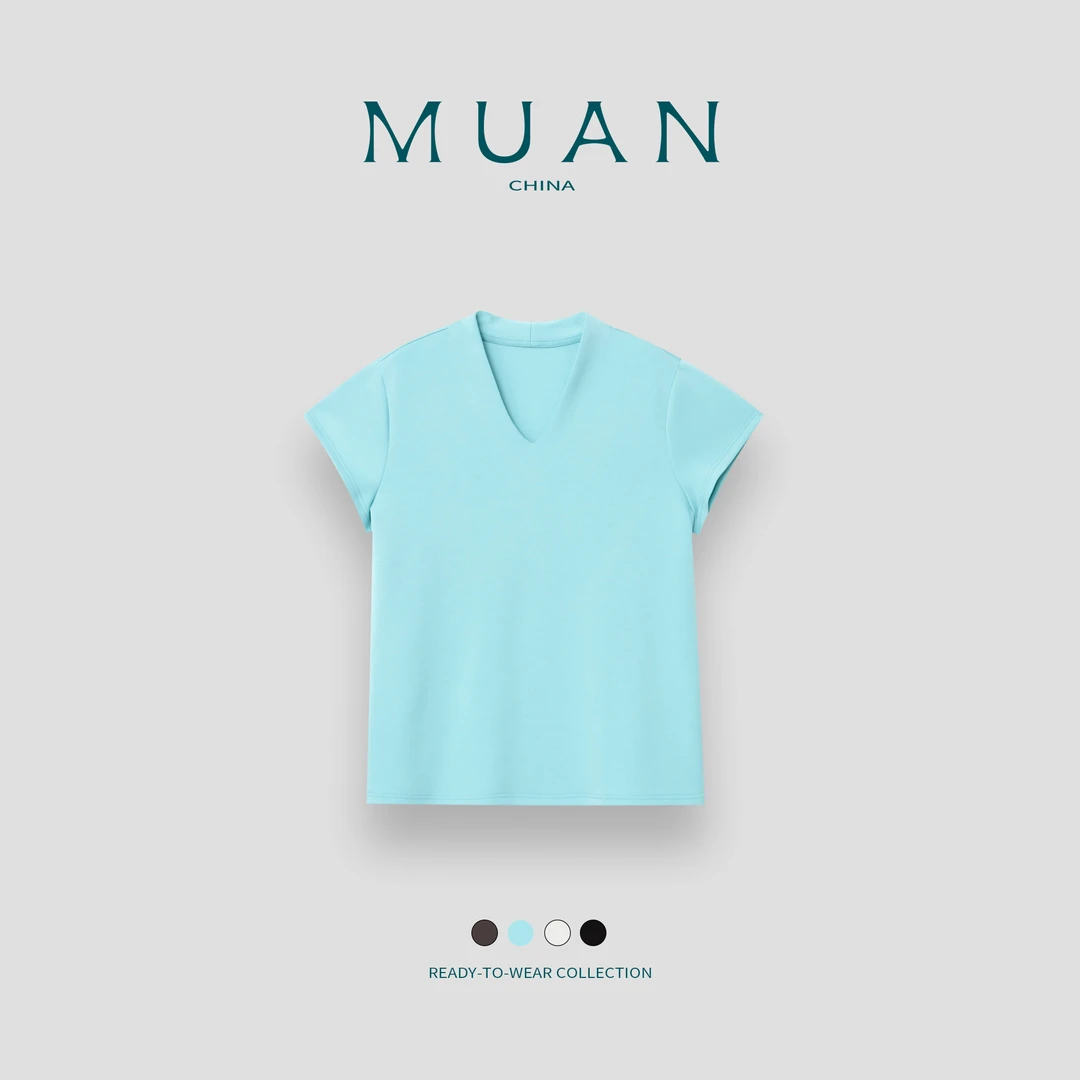 木岸MUAN：《假日T》“假日系列”定制V领小飞袖T恤上衣打底女JD-8285