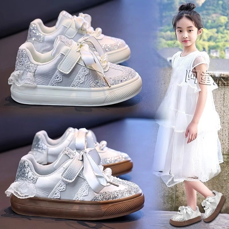 ABC女童鞋子公主鞋2025新款春季时尚儿童板鞋软底运动小白鞋女孩