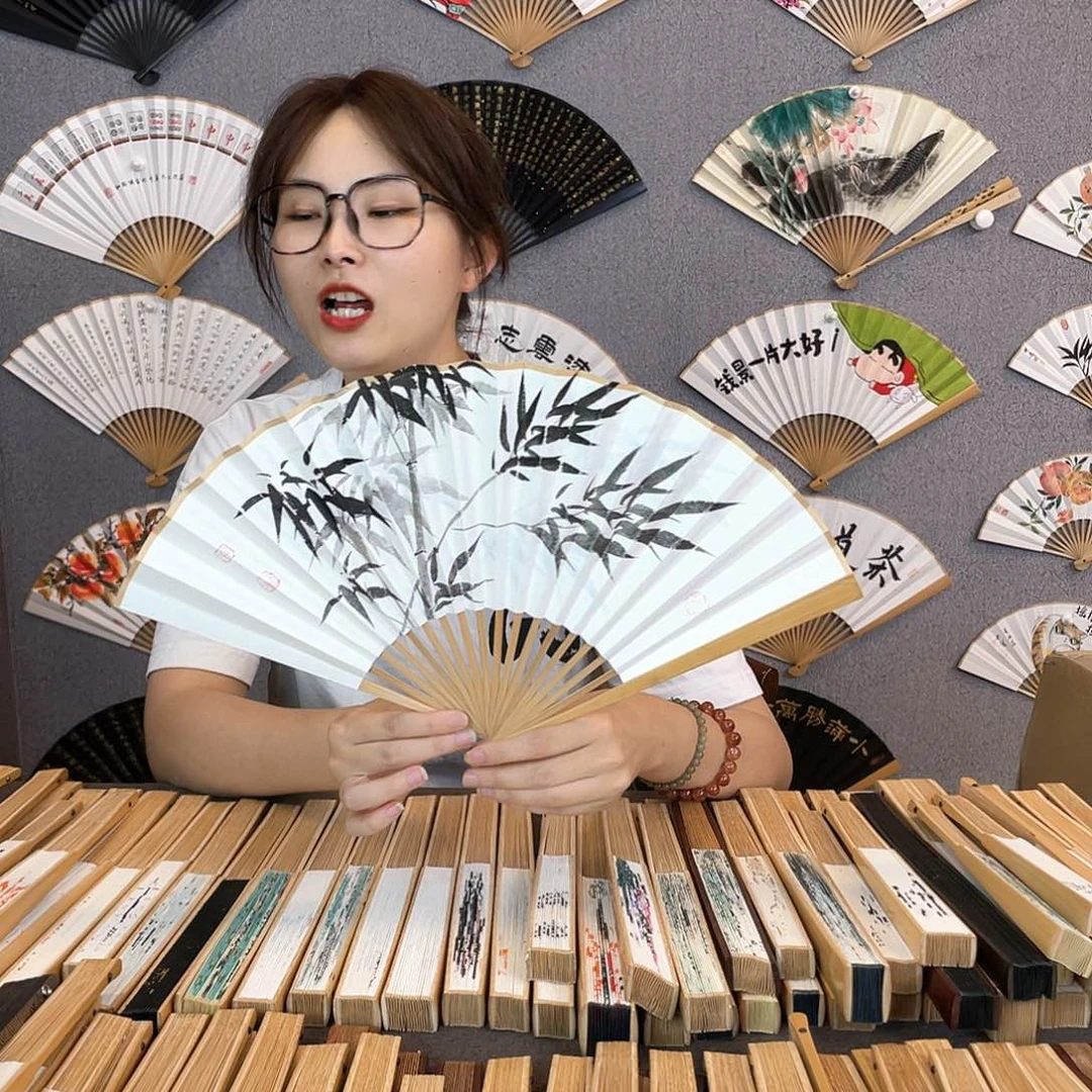 书法8寸玉竹-纯手绘-文玩扇骨（默认粘好）