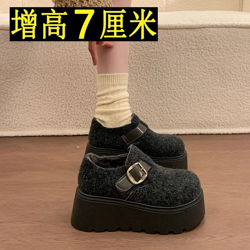 7cm厚底增高加绒勃肯鞋女2025新款冬季保暖雪地靴一脚蹬毛毛棉鞋