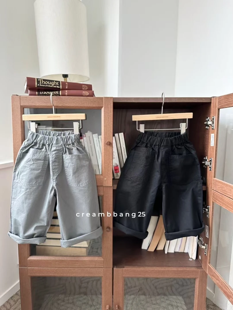 韩国星宝家2025春款男女童中大童松紧简约休闲裤