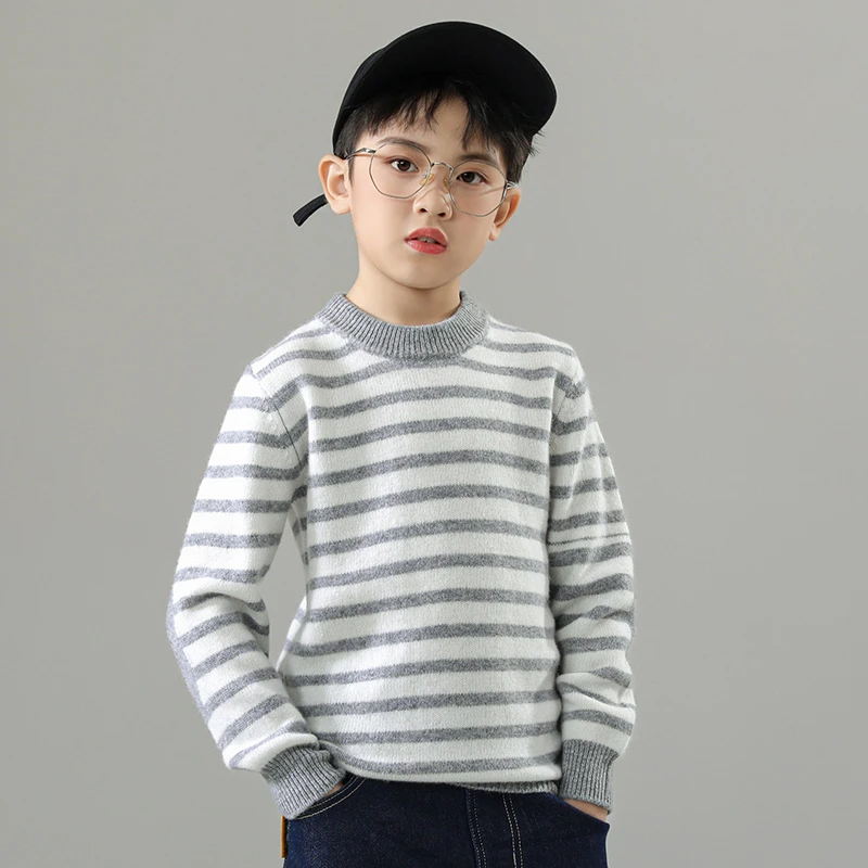 儿童秋冬季新款条纹圆领舒适简约百搭羊毛衫