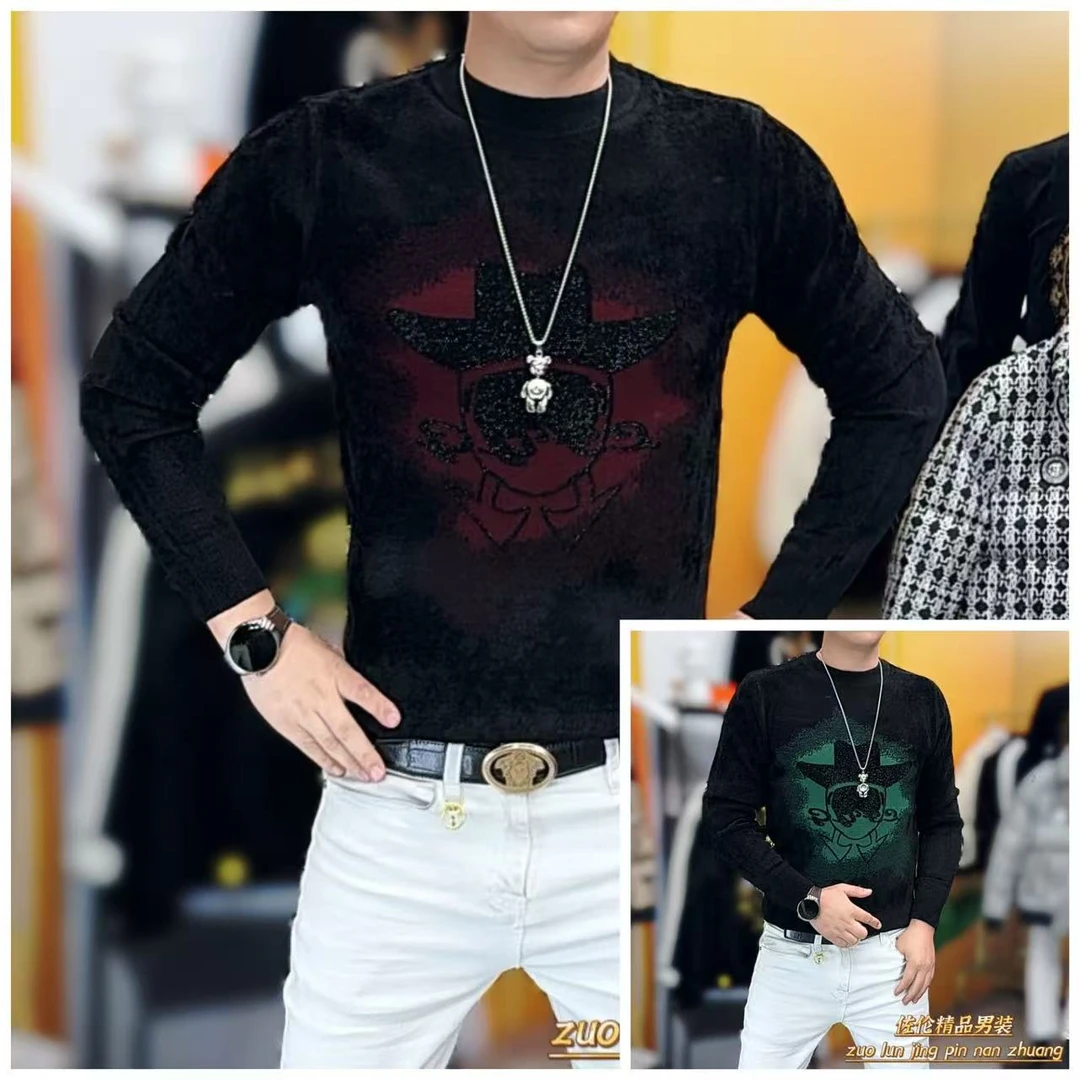 6607新款不起球烫钻针织长袖个性保暖潮流休闲冬季修身毛衣